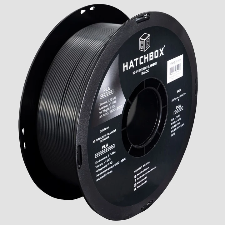 Hatchbox Metallic Finish Black PLA 3D printer filament, 1.75 mm 1 kg spool
