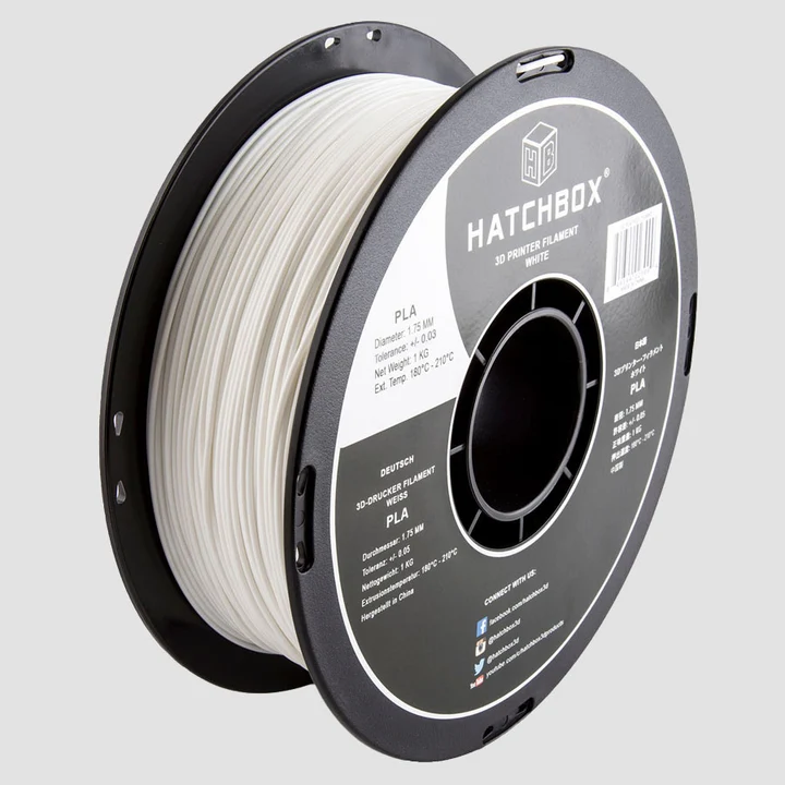 Hatchbox PLA 3D printer filament, White, 1.75 mm 1 kg spool