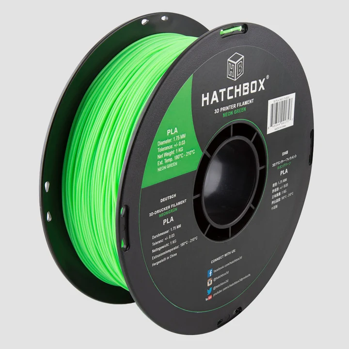 Hatchbox PLA 3D printer filament, Neon Green, 1.75 mm 1 kg spool