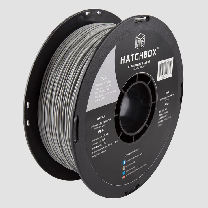 Hatchbox PLA 3D printer filament, Cool Gray, 1.75 mm 1 kg spool