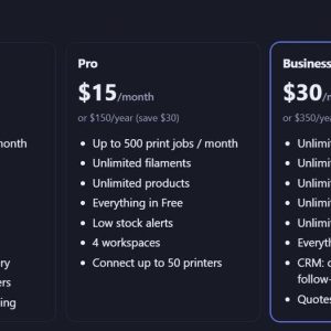 JAWA3D PrintDesk plans: Free, Pro and Business features
