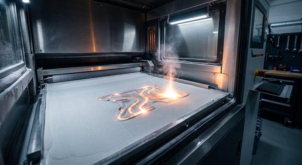 Laser fusing a part layer by layer inside a powder-bed 3D printer